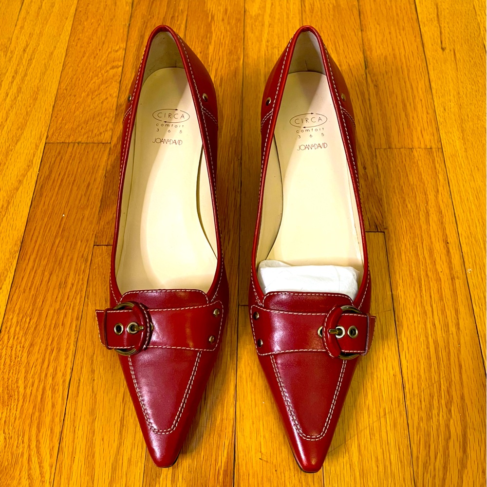 Circa Joan & David Red Leather Buckle Kitten Heels 8.5